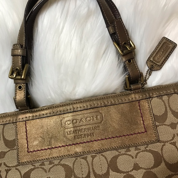 Suede Signature Coach Shoulder Bag - Picture 2 of 8